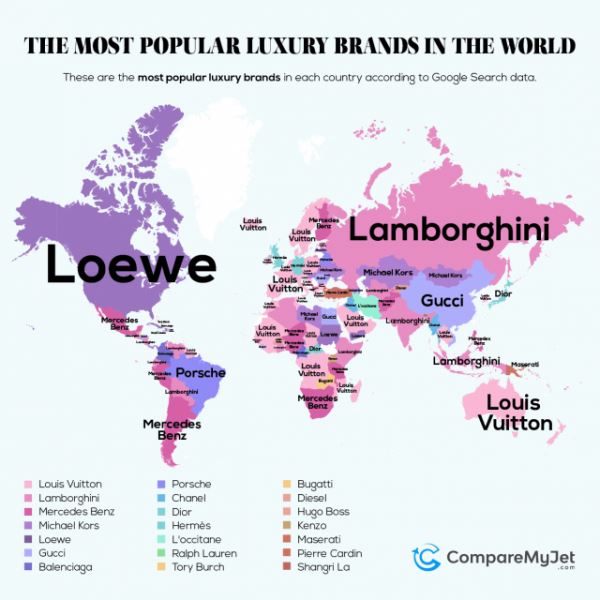 Какие люксовые бренды стали самыми популярными в разных странах?