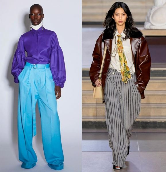Модные широкие длинные брюки: идеи и фото с подиума